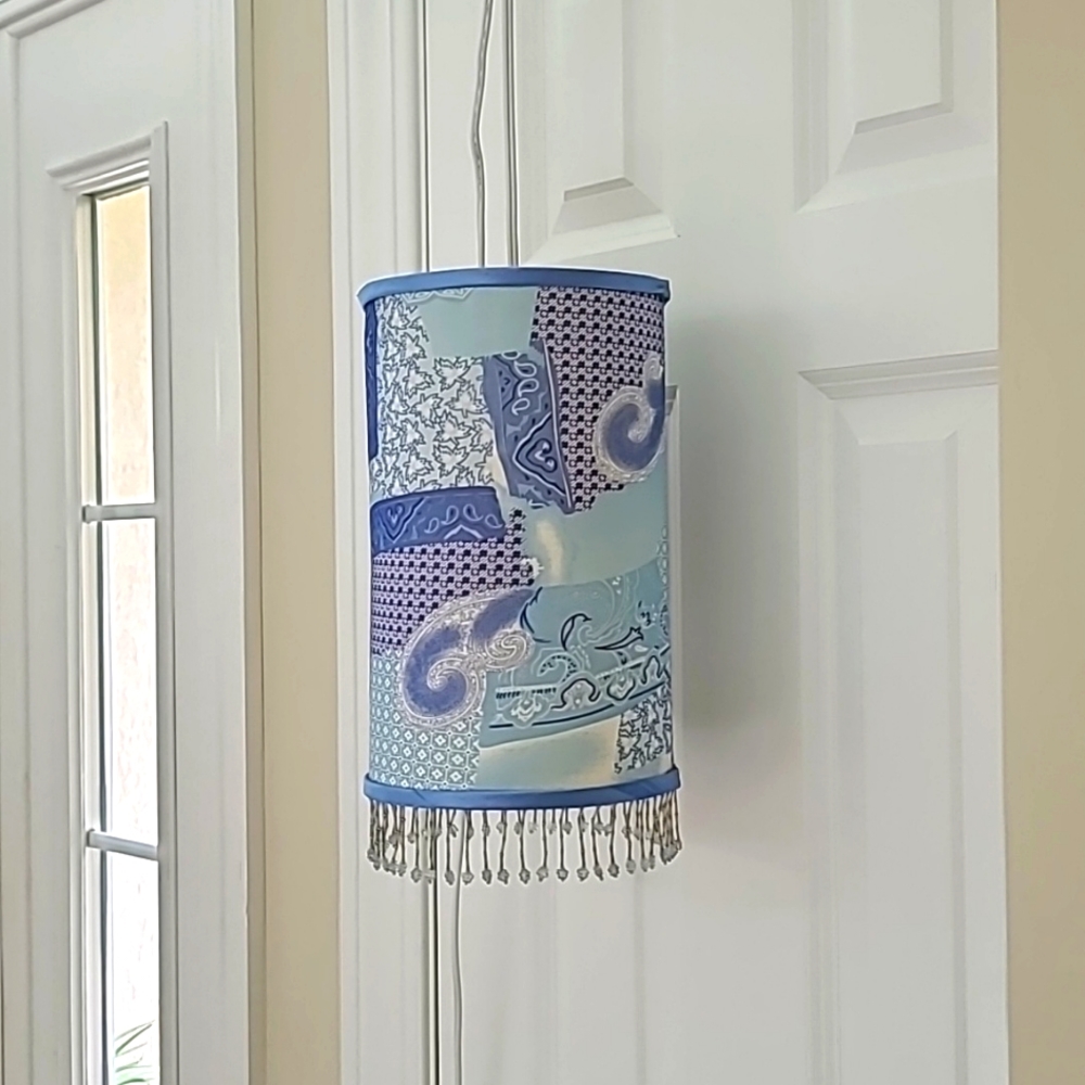 Blue Hanging Lamp 1' long  x 7" diameter